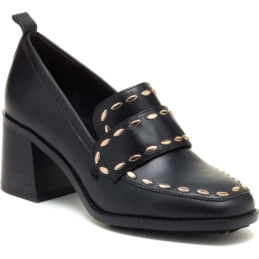 Kelsi Dagger Black Loafers with Gold Detailing